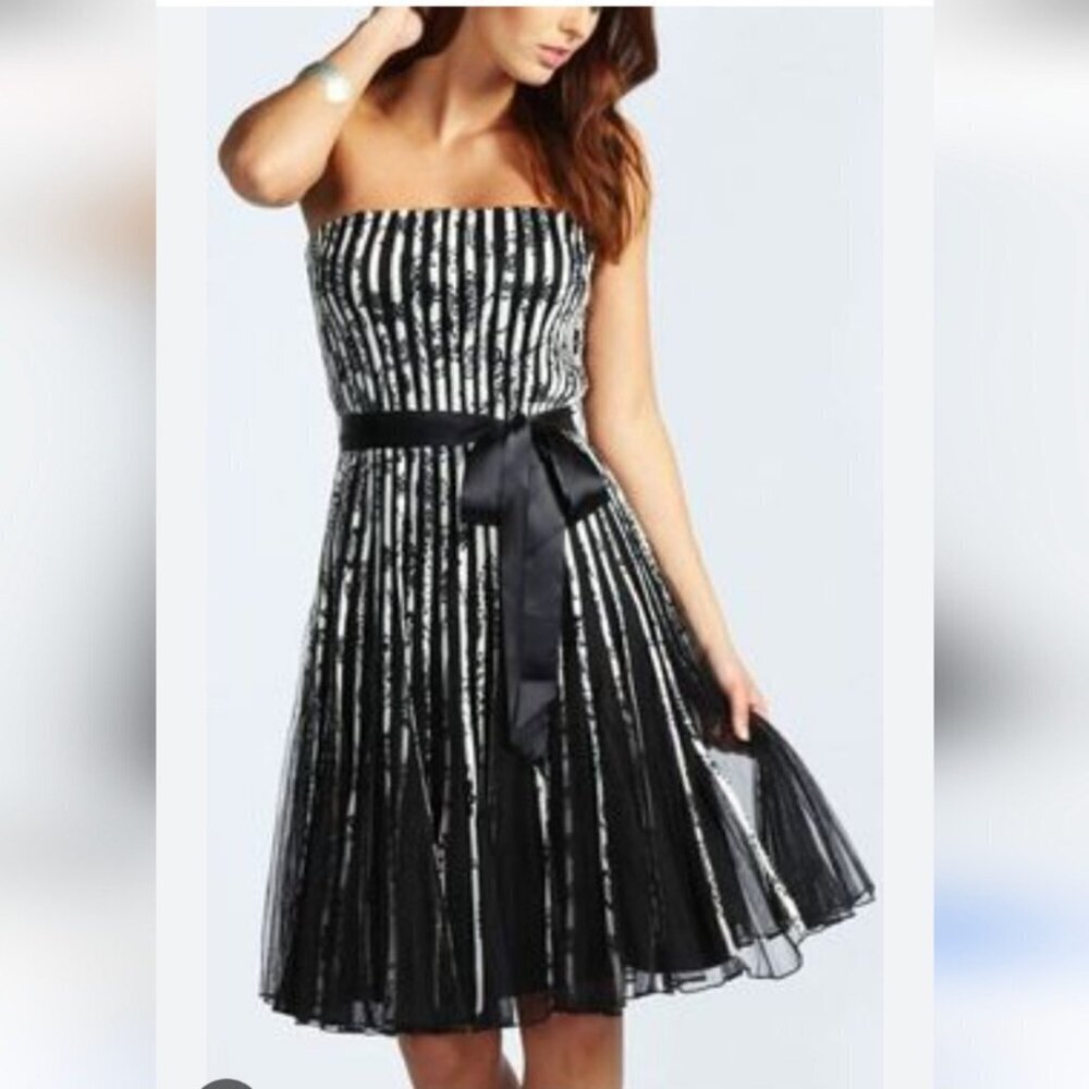 Frank Lyman Design Black & White Floral Mesh Fit & Flare dress, Size 12